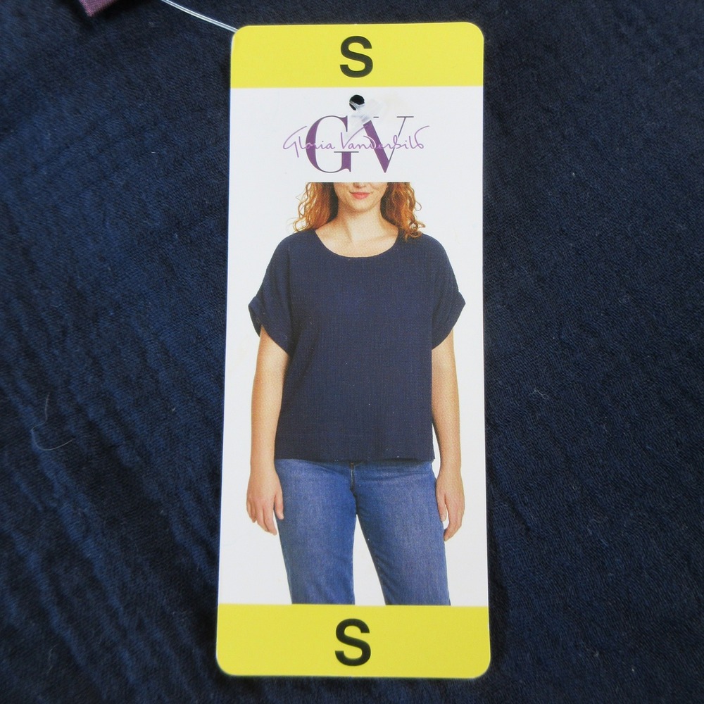 GLORIA VANDERBILT Navy Blue Gauzy Relaxed Pullover Top Sz Small Gauze Shirt  NWT